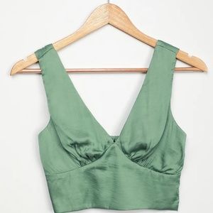 Green satin crop top new with tags